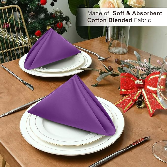 Ruvanti Cloth Napkins Set of 12, 18x18 Inches Napkins Cloth Washable, Soft, Durable, Absorbent, Cotton Blend. Table Dinner Napkins Cloth for Hotel, Lunch, Restaurant, Wedding Events, Parties - Purple