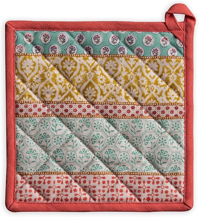 Maison d' Hermine Pot Holders 100% Cotton Heat Resistant Potholders 8" x 8" Hot Pads with Loop BBQ Cooking Baking Gifts for Mothers Day Handling Hot Pans Spring/Summer (Pack of 1, Provence)