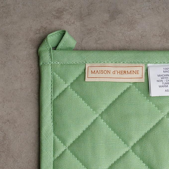 Maison d' Hermine 100% Cotton Oven Mitt & Pot Holder Set (7.5"x13" & 8"x8") Heat Resistant Cooking Gloves with Loop Baking Grilling Kitchen Gifts for Mothers Day Spring/Summer (Botanical Fresh)