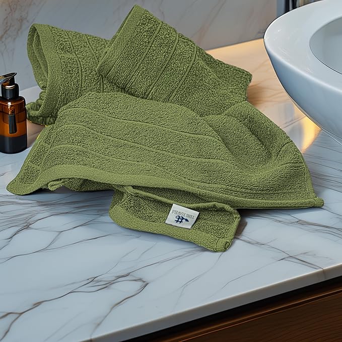 Tens Towels Pack of 6 Hand Towels, 100% Cotton, Lighter Weight, Quick to Dry, 16 x 28 Inches, Super Soft & Absorbent, Perfect for Bathroom & Kitchen, Green