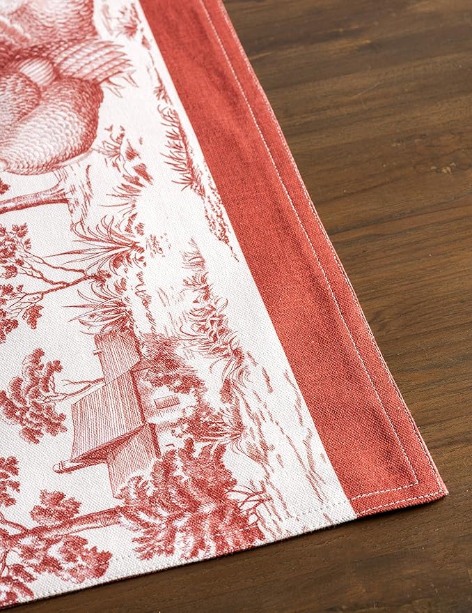 Maison d' Hermine Placemats Set of 4 100% Cotton Washable Cloth Place Mats, Reusable Table Mats for Thanksgiving Christmas Decorations Kitchen Dining Party Wedding (Holy Jouy - Red, 13" x 19")