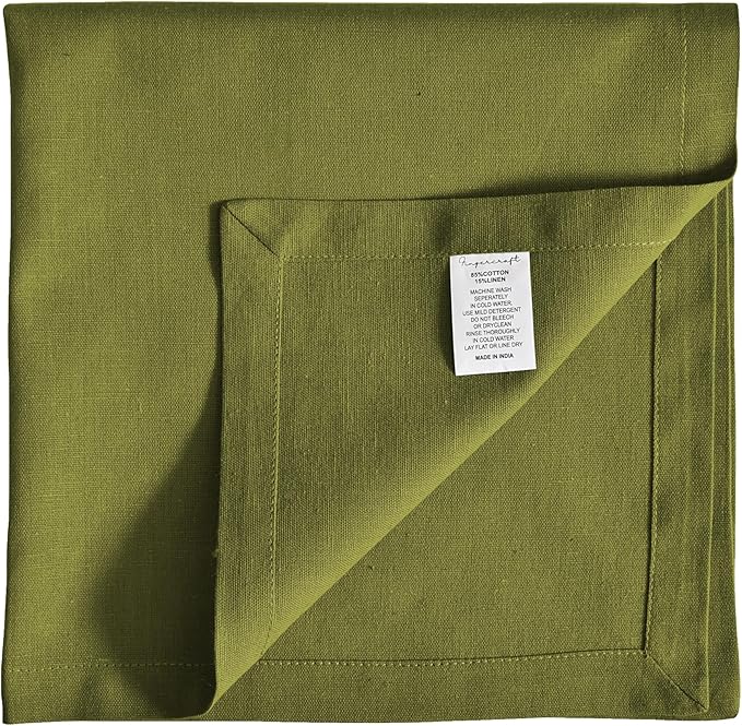 FINGERCRAFT Dinner Cloth Napkins, Cotton Linen Blend Mitered Corner Napkins Cloth 12 Pack Natural Premium Quality for Every Day Use, Parties, Easter, Thanksgiving, Weddings, 18x18 inch Olive Green