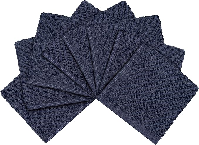 Bumble Towels Premium Kitchen Dish Cloths (12" x 12") | 8 Pack | Diagonal Deluxe Dish Cloth | High Absorbent Tea Towels Set | Navy Blue