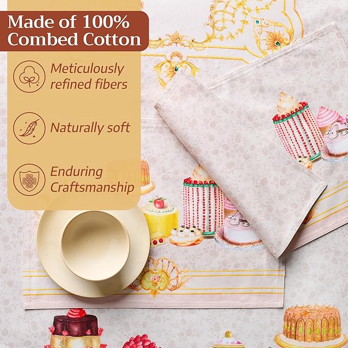 Maison d' Hermine Place Mats 100% Combed Cotton Premium (13 Inch x 19 Inch) Decorative Cloth Place Mat Washable Dinner Placemat, Dinner, Wedding & Dining, Pastries (Set of 4)