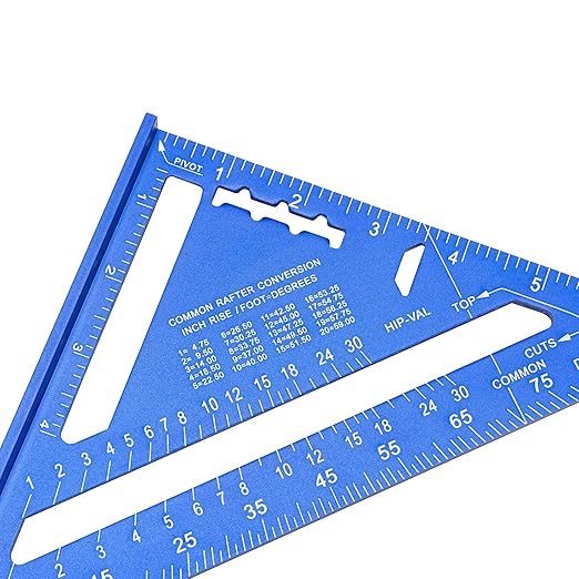 Beslands Aluminum 12 inch & 7 inch Rafter Square Carpenter Set Measuring Layout Tool Alloy Metal Triangle Ruler Protractor for Woodworking and Carpentry Imperial, Blue