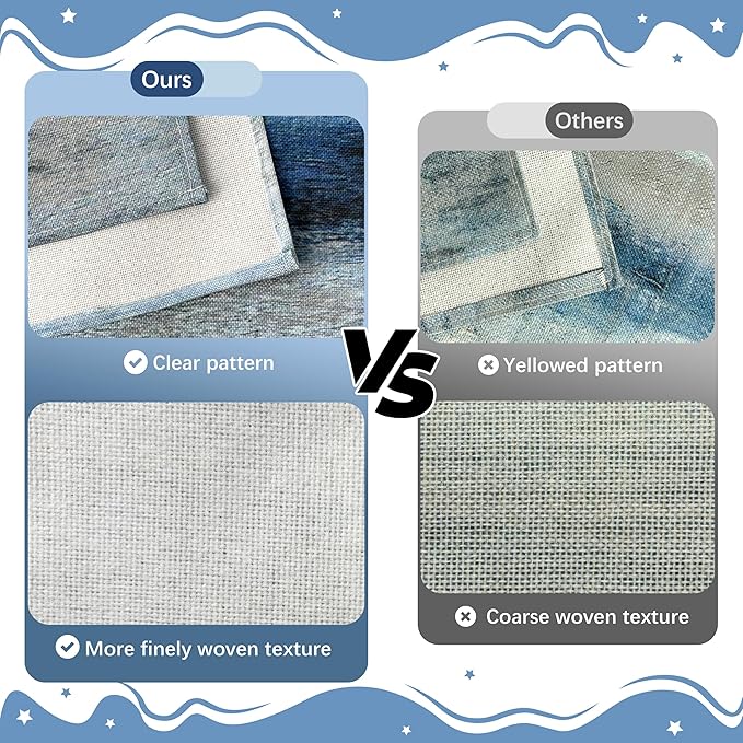 Blue and Gray Table Runner and Placemats Set of 6 Farmhouse Washable Linen Place Mats Rustic Abstract Art Table Decor for Kitchen Dining Coffee Outdoor Party (Blue and Gray, 13"x71"+12"x18")
