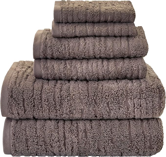 SKL Home CloudSoft 100% Cotton Luxury 6-Piece Towel Set, 600 GSM, Ultra Plush & Absorbent - 2 Bath Towels, 2 Hand Towels, 2 Washcloths, Mink Brown