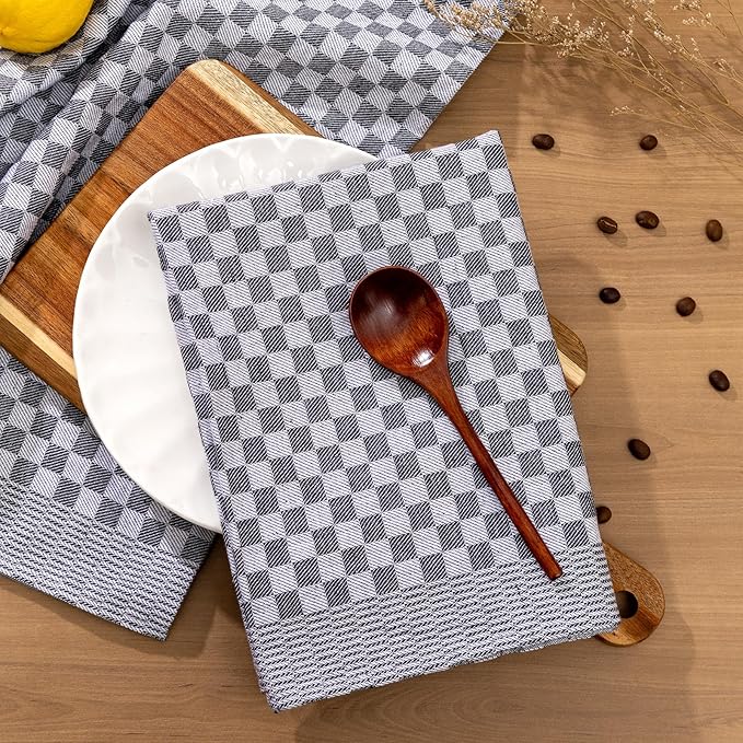 4-Pack Cotton Kitchen Towels - 18 x 27.5 Inch Large Dish Cloths - Checkerboard Design Flat Weave Tea Towels - Highly Absorbent, Lint Free, Non-Shrink & Durable Commercial Grade