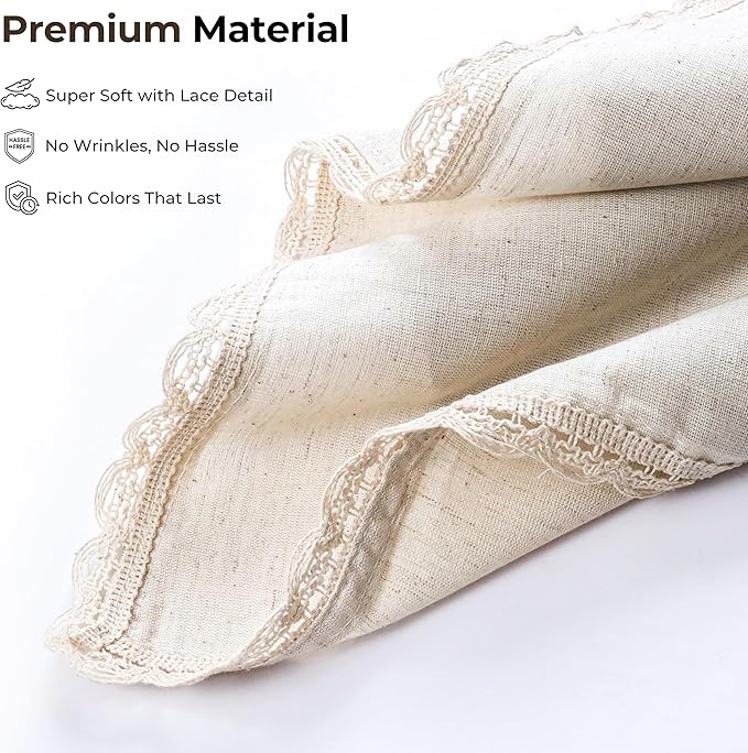 Ramanta Home Natural Coth Dinner Napkin Set of 12 Premium Cotton 20X20 Inch Oversized Linen Flax Lace Soft & Durable Washable Ideal for Easter, Spring Decor, Wedding Parties, Everyday Use