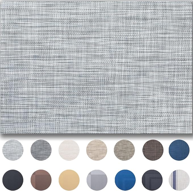 Placemats Set of 12 - Easy Clean Woven Vinyl Placemats for Dining Table, Indoor/Outdoor Place Mats, Washable PVC Table Mats（Gray）