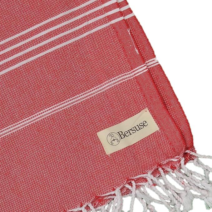 Bersuse Towels Anatolia XL Beach Blanket Throw Blanket Turkish Towel 100% Cotton Extra-Large Quick-Dry Lightweight Premium Peshtemal Towel - 61x82 Inches, Red (Set of 6)