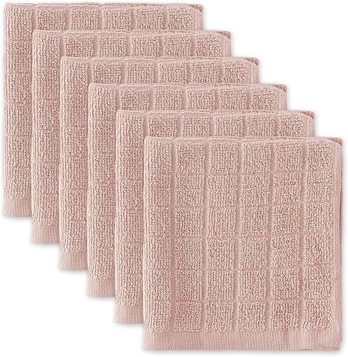 DII Basic Terry Collection Solid Windowpane Dishcloth Set, 12x12, Pale Mauve, 6 Count