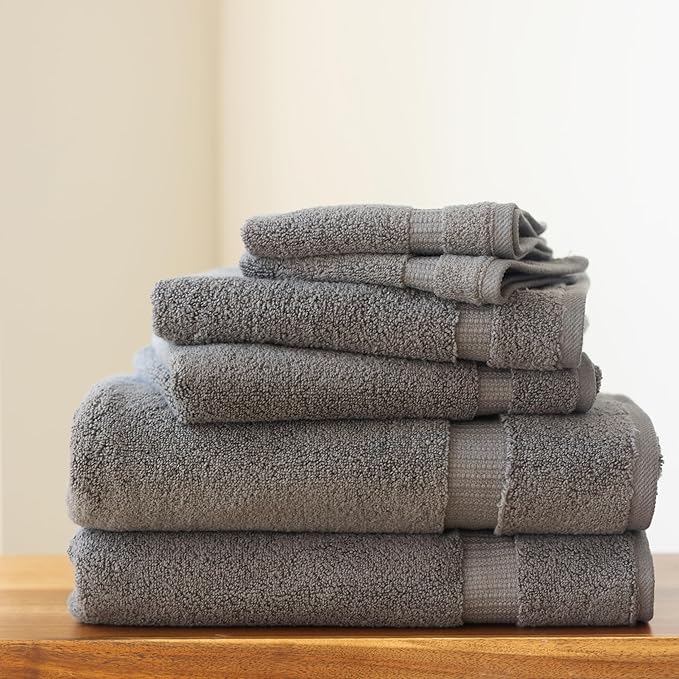 SALBAKOS 100% Turkish Cotton Towel Set of 6 Piece Gray | Premium Quality Hotel & Spa Collection 2 Washcloth, 2 Hand, 2 Bath Towel Sets for Bathroom | Made in Turkey (Gray, 6 Piece Towel Set)