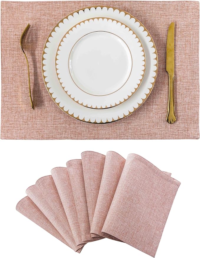 Home Brilliant Placemats Set of 8 Heat Resistant Dining Table Place Mats for Kitchen Table Party Dinner Spring Decorations, 13 x 19 inches, Apricot Pink
