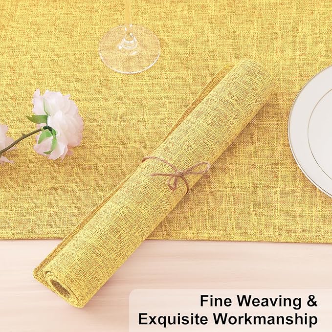 Homaxy Cloths Placemats for Dining Table Set of 8, Heat Resistant Washable Cotton Linen Blend Table Mats, Place Mats for Indoor Outdoor Party Kitchen Decoration, 13" x 19", Mustard Yellow