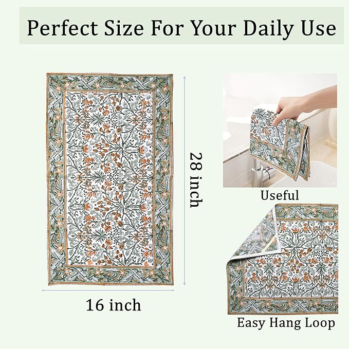 Ridhi Goldenrod Yellow Hand Block Print Waffle Kitchen Towel Set of 3-16 x28 Ultra Absorbent Quick Dry 100% Cotton Dish Towels Lightweight Reusable Sustainable Tea Towels for Cleaning and Drying