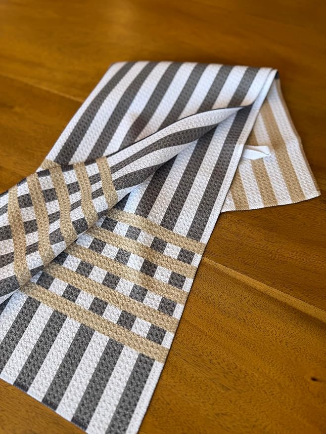 || 3 Pack Double Sided || Kitchen Towels || Dish Towels || Highly Absorbent || Hanging Loop || Dish Cloths || Modern || Designer Prints (Tan/Gray)