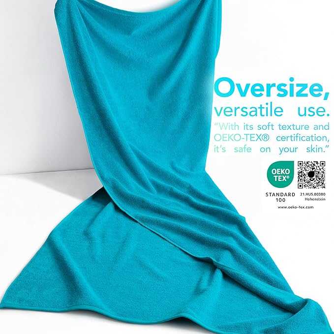 American Soft Linen 100% Cotton 600 GSM Turkish 40x80 Oversized Bath Towel Sheet, Extra Large Adult Towels for Bathroom, Aqua Blue Bath Sheet
