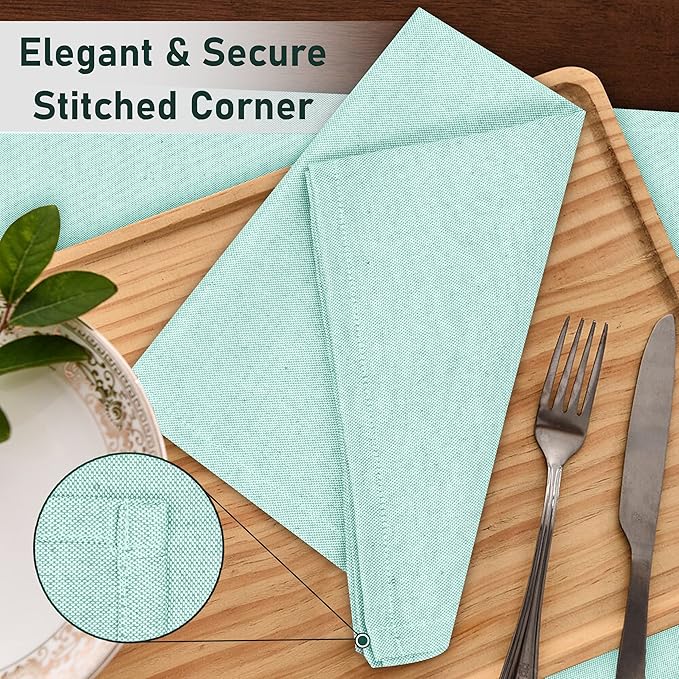 Ruvanti Cloth Napkins Set of 12, 18x18 Reusable Napkins Cloth Washable, Soft & Durable Table Napkin, Poly Cotton Fabric Dinner Napkins for Parties, Christmas, Thanksgiving, Weddings - Sea Green