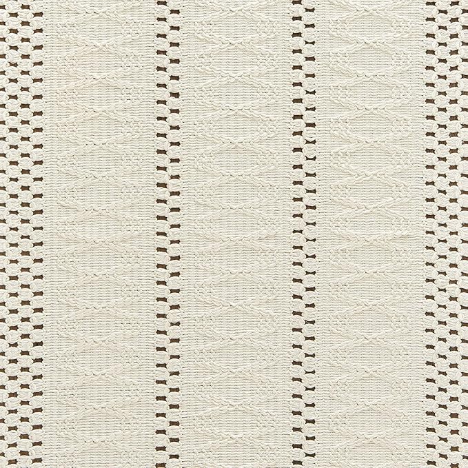 ZeeMart Macrame Style Boho Table Runner, Ivory Table Runners 48 Inches Long, Farmhouse Woven Home Decor, 12x48 Inch, Ivory