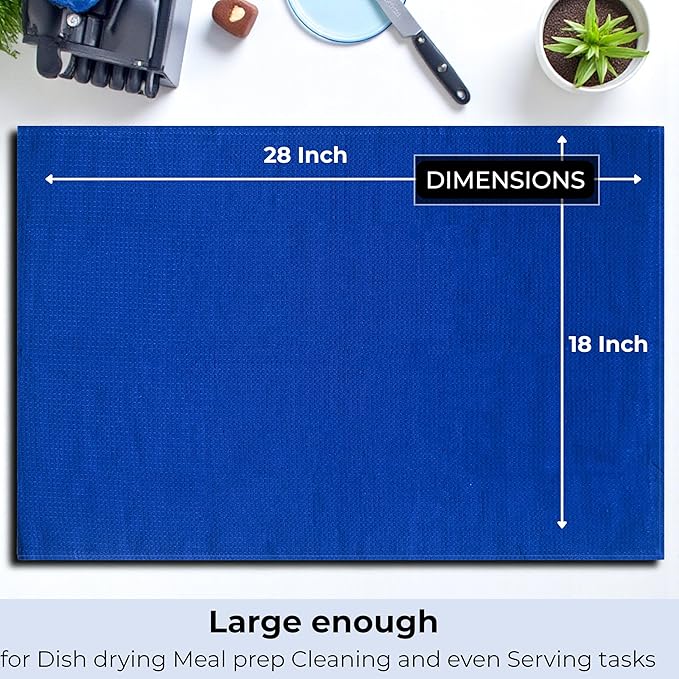Highly Absorbent Cotton Dish Towels for Drying - Set of 6 Royal Blue Kitchen Towels - 18"X28" Lint Free Waffle Weave Cloth Linen Hand Bathroom Bulk Dishtowels