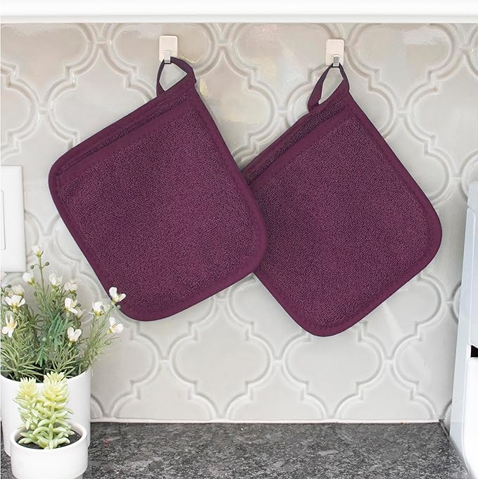 RITZ Terry Pocket Mitt & Hot Pad: Unparalleled Heat Resistant, Durable 100% Cotton – Ergonomically Designed for Optimal Grip – Easy-Care Machine Washable – 4-Pack, Beet