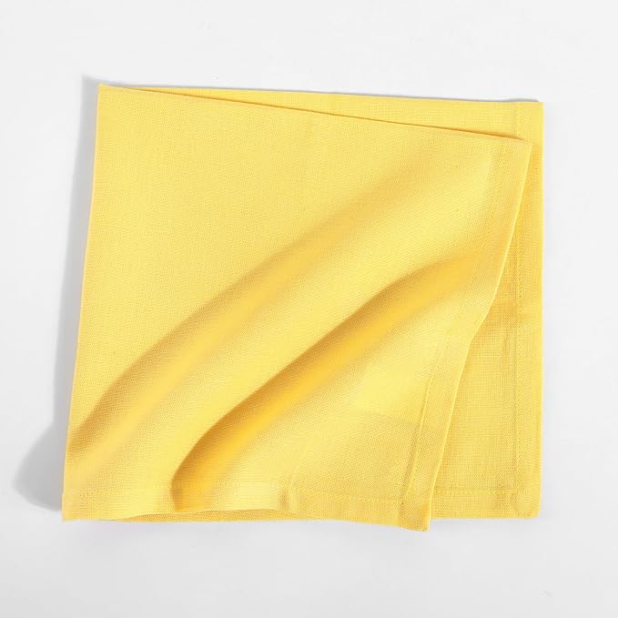 Fingercraft Dinner Cloth Napkins Set of 12 Cotton Linen Blend, Premium Quality, Mitered Corners Every Day Use Wedding Restaurant Christmas Napkins Cloth Good Absorbency 18x18 inch Yellow Easter Color