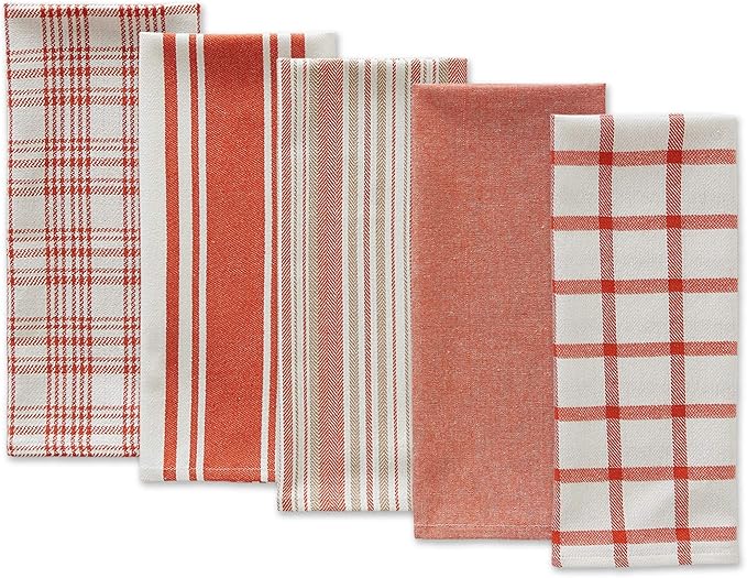 DII Assorted Woven, Kitchen Dishtowel Set, 18x28, Spice, 5 Piece