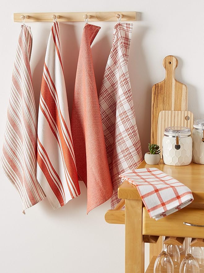 DII Assorted Woven, Kitchen Dishtowel Set, 18x28, Spice, 5 Piece