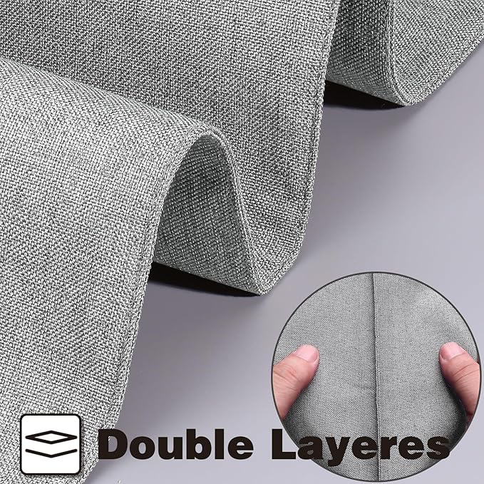 Linen Cloth Double Layers Placemats, Cotton Woven Placemats Set of 6, Kitchen Table Farmhouse Decor Heat Resistant Table Mats, Outdoor Indoor Square Fabric Place Mats Can be Washable (Light Gray)