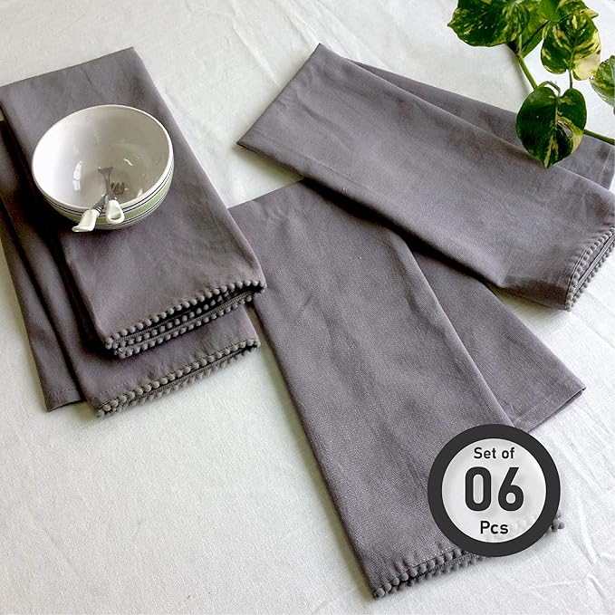 TARAN LIVING Hand Towels 100% Cotton Solid Kitchen Dish Cloths 18"x 28", Grey, Pack of 6 Decor Kitchen Hand Towel Reusuable Dish Towel for Cleaning & Drying Tea Towels Set with Hanging Loop