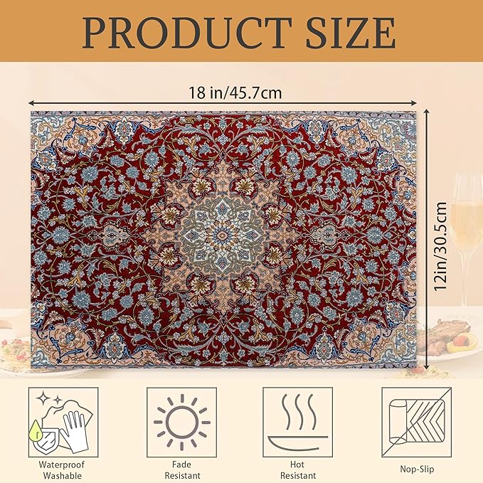 Abstract Ethnic African Geometric Boho Placemats Set of 6 Place Mats for Kitchen Table Washable Farmhouse Linen Table Mats Dining Decoration 12x18 Inch