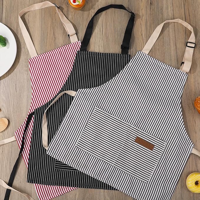 3 Pack Stripes Kids Apron, Adjustable Kids Cooking Aprons with 2 Pockets, Cute Chef Baking Aprons for Boys and Girls