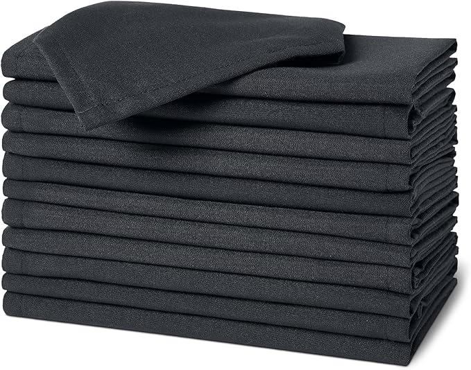 Amazon Basics Reusable Stain and Wrinkle Resistant Cloth Napkins, 17 x 17 inches, Black, 12-Pack