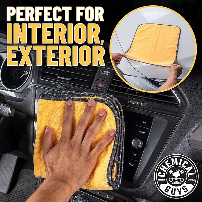 Chemical Guys Professional Grade Premium Microfiber Towels for Cars, Gold, 16" x 16", Ultra-Soft and Scratch-Free Car Detailing Cloths for Trucks, Motorcycles, and More - 3 Pack