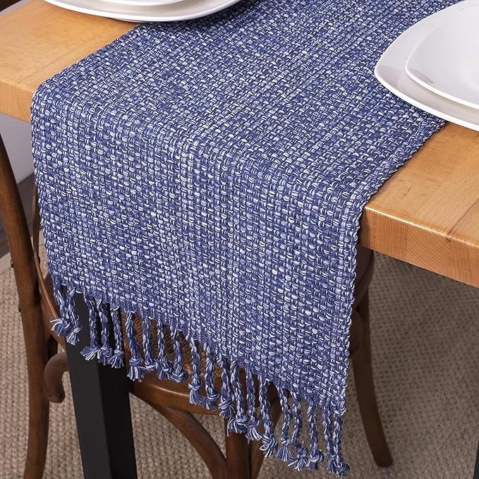 100% Cotton Table Runner for Dining Room Tables Rectangle Two Tone Woven Fabric 72" x 13" Soft Durable Table Runner, Dark Blue - (Pack of 1)