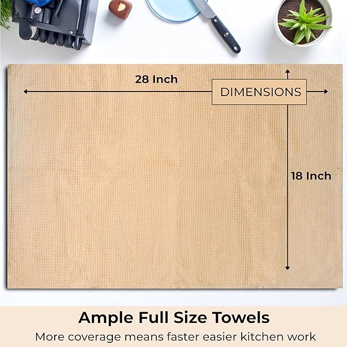 Highly Absorbent Cotton Dish Towels for Drying - Set of 6 Beige Kitchen Towels - 18"X28" Lint Free Waffle Weave Cloth Linen Hand Bathroom Bulk Dishtowels