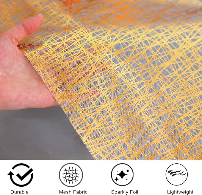 Snowkingdom 2 Pcs Gold Table Runner 11x 108 Inch Thin Mesh Sparkle Glitter Metallic Golden Lines Runner Gold Table Decorations for Wedding Birthday Party, Bridal Shower, Baby Shower, Christmas