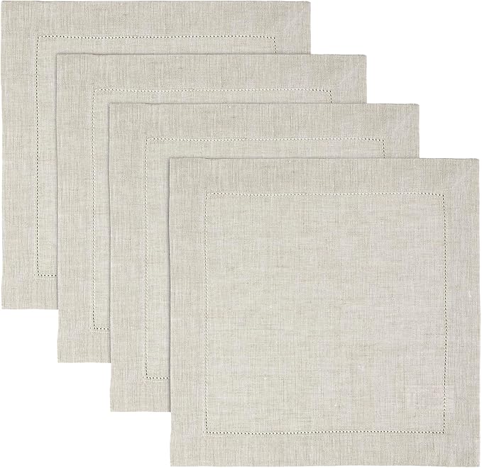 Solino Home Linen Square Placemats Set of 4-100% Pure Linen Light Natural Cloth Placemats 14 x 14 Inch - Classic Hemstitch, Machine Washable Place Mats for Spring, Summer, Mothers Day