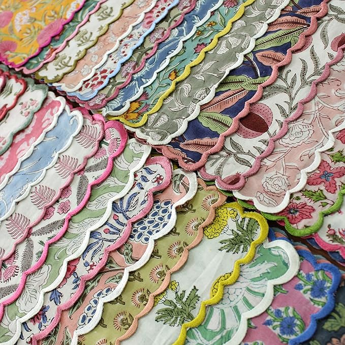 Ridhi Hand Block Print Mix Random 9" x 9" (Set of 6) Embroidery Table Napkins Reusable Cotton Dinner Napkins for Weddings, Parties, Everyday Dining Gift for Spring, Easter, Valentine