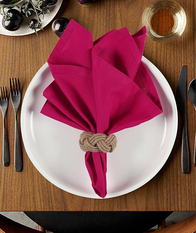 NATURALCRAFT Cloth Napkins Set of 12 Cotton Linen18x18 inch Washable Easter Napkins Cloth - Soft Durable Reusable - Ideal for Hotel Hotel Farmhouse Party Wedding Everyday Use Kitchen Fuchsia Pink