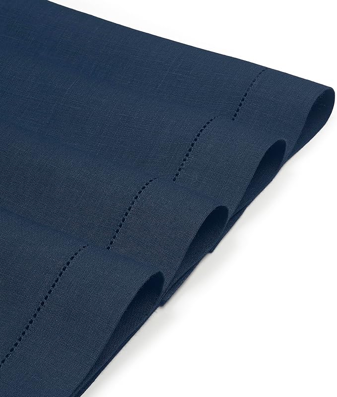 D'Moksha Homes Linen Placemats Set of 4 - Classic Hemstitch Navy Blue Placemats 14 x 19 Inch - 100% Pure Linen Table Mats for Spring - Handcrafted and Machine Washable
