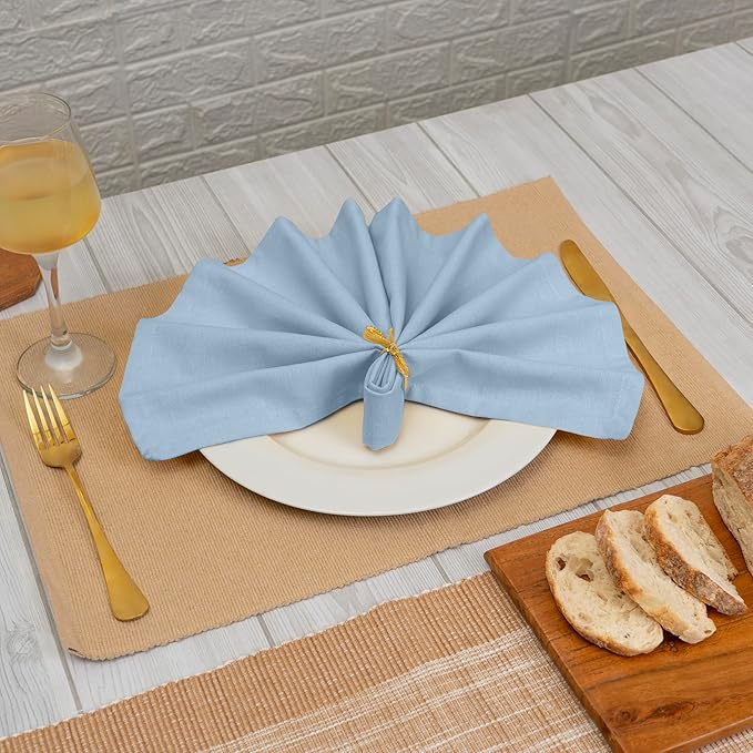 Blue Needles Solid Cloth Napkins Set of 6 Ice Blue 100% Cotton Dinner Napkins 18x18 inches - Spring Summer Easter - Soft, Reusable, Absorbent & Washable Linen, Ideal for Events Parties & Everyday Use