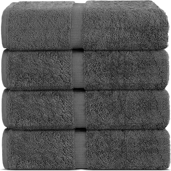 Chakir Turkish Linens 100% Cotton Premium Turkish Towels for Bathroom | 30'' x 60'' Large Bath Towels (4 Piece, Dark Gray)