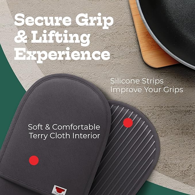 Big Red House Grey Double Oven Mitt Kitchen Protection - Pack of 1-32" Long - Heat Resistant Cotton Professional Grade with Terrycloth Lining
