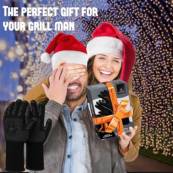 BBQ Grill & Oven Gloves 1472°F Heat Resistant – Fireproof, Non-Slip Silicone Mitts for Grilling, Smoking & Baking – Extra-Long Protection – Includes Storage Case & Luxury Gift Box | Pro Series
