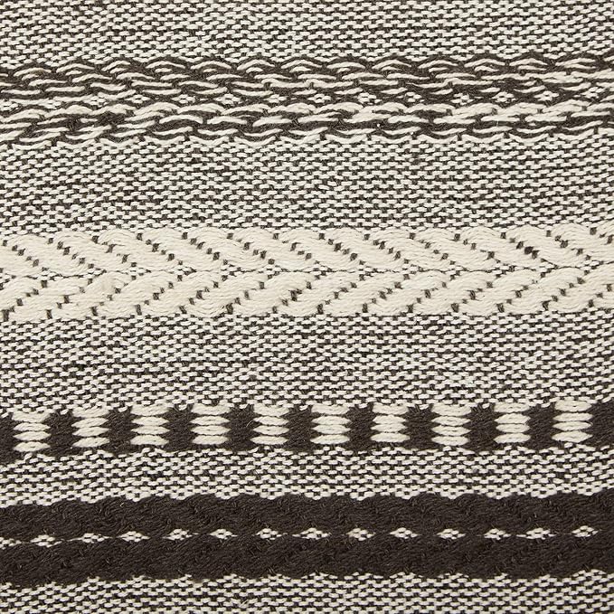 DII Farmhouse Braided Stripe Table Runner Collection, 15x108 (15x113, Fringe Included), Dark Brown