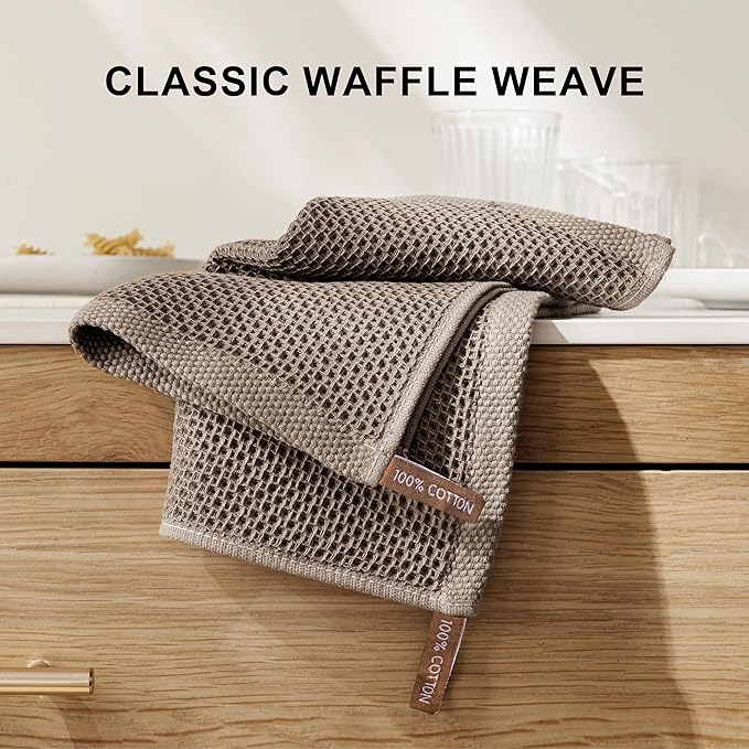 joybest Cotton Kitchen Dish Cloths, 8-Pack Waffle Weave Ultra Soft Absorbent Dish Towels Washcloths Quick Drying Dish Rags, 12x12 Inches, Coffee