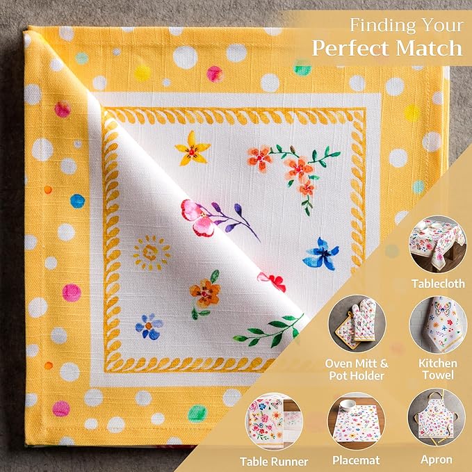Maison d' Hermine Cloth Napkins Set of 4 100% Cotton Everyday Reusable Square Napkins Cloth Washable Dinner Wedding Gifts for Mothers Day Spring/Summer (Happy Florals - Sweety, 20" x 20")