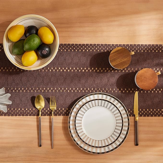 ZeeMart Macrame Style Boho Table Runner, Dark Brown Table Runners 36 Inches Long, Farmhouse Woven Home Decor, 12x36 Inch, Chocolate